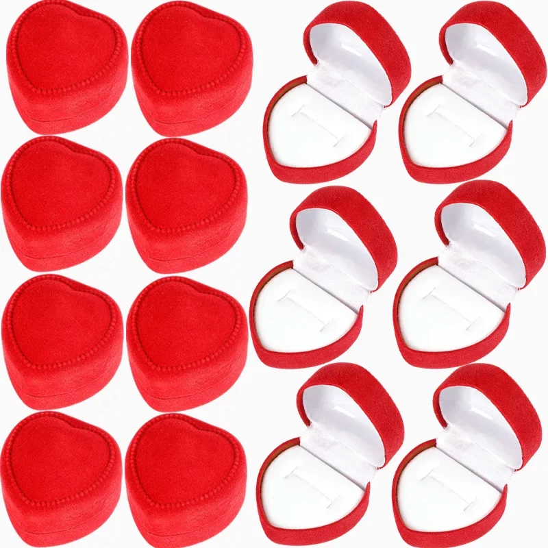 Kotak Perhiasan Bentuk Hati Berlapis Merah untuk Pernikahan Romantis, Kotak Cincin Pertunangan, Kotak Hadiah Cincin Perhiasan Hari Valentine
