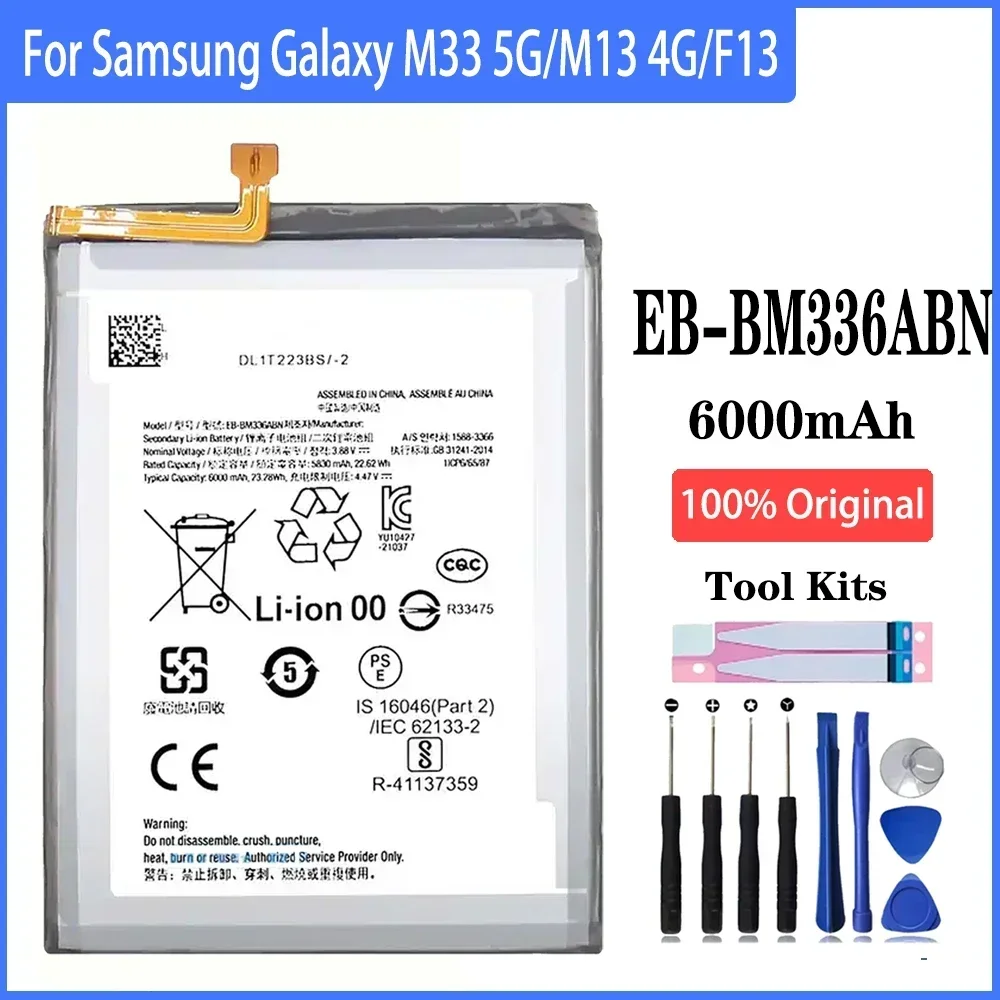 

100% high capacity EB-BM336ABN 6000mAh Battery For Samsung Galaxy M33 5G M13 4G F13 Phone Replacement With Tools