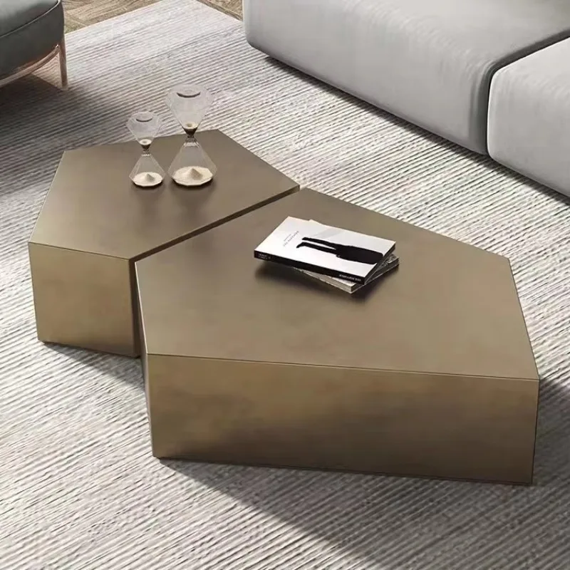 

Smooth modern gold, coffee table elegant stainless steel furniture, living room stone