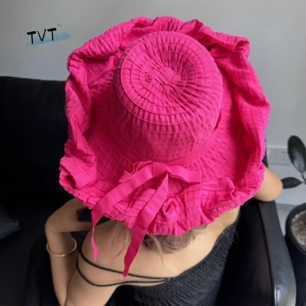 

Casual Bowknot DIY Moldable Wide Brim Hat Sunscreen Foldable Plastic Bucket Hat Breathable UV Anti Women Sun Hat Outdoor