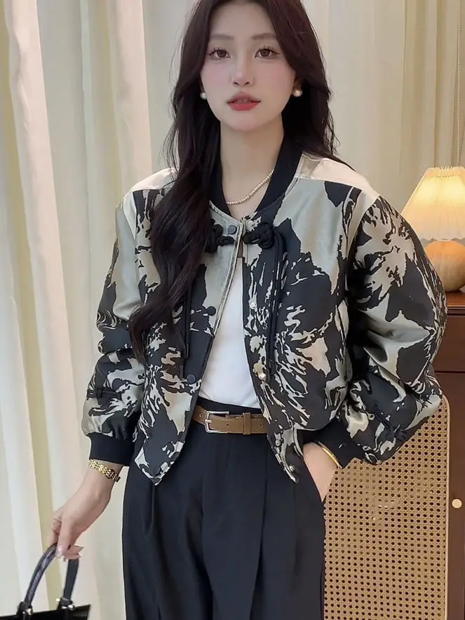 

Temperament Button Baseball Jacket 2025 Spring And Autumn Women's Tie Dye Short Long Sleeve Casual Coat