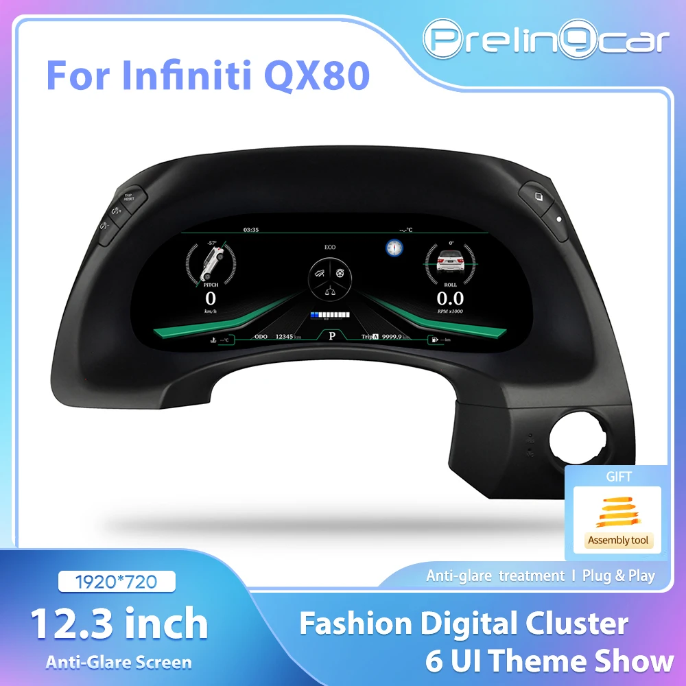 Prelingcar Digital Dashboard For Infiniti QX80 Car Lcd Panel Speedometer Virtual Cockpit