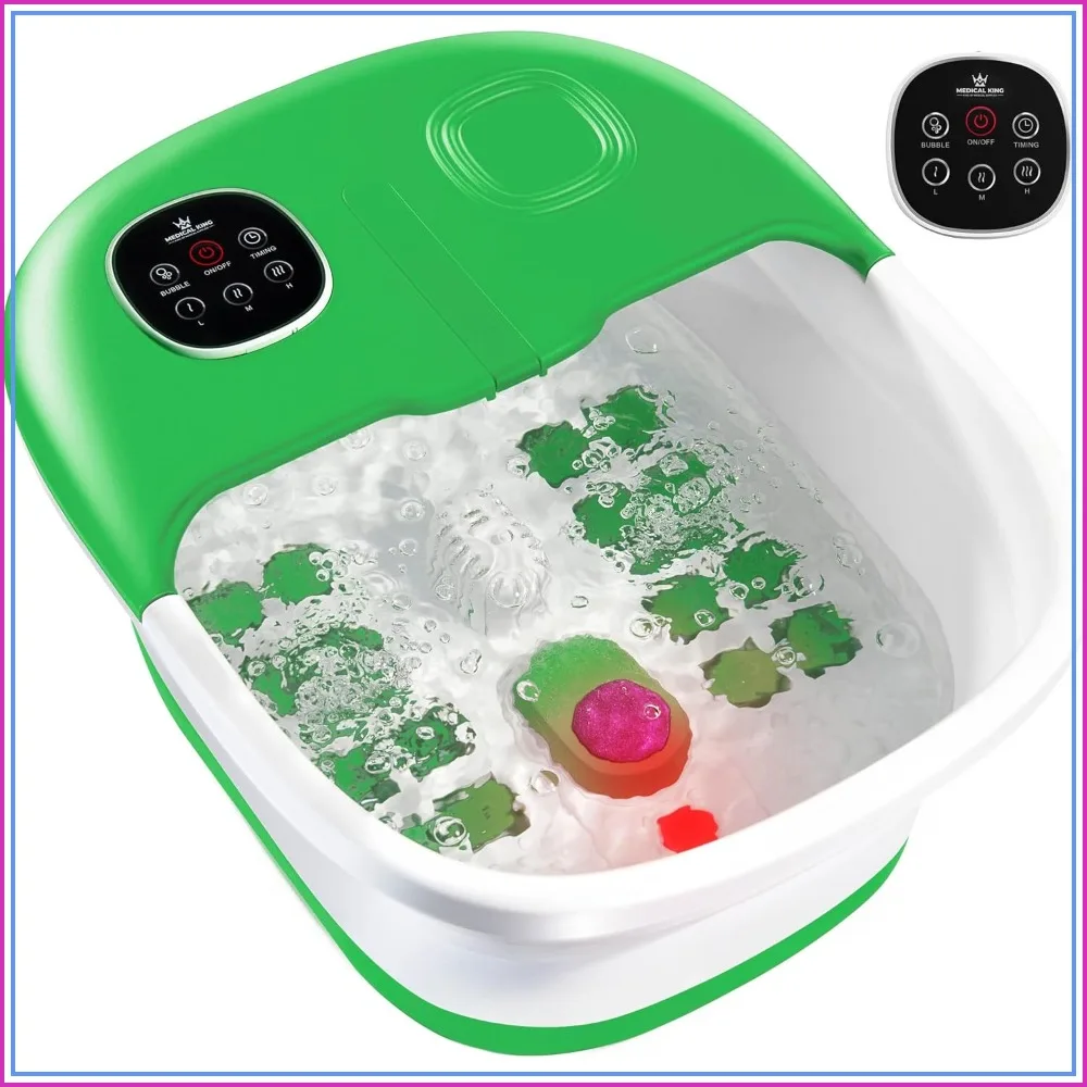 Collapsible Foot Spa with Heat, Massage, Bubbles & Vibration - Remote Control, Pumice Stone Included