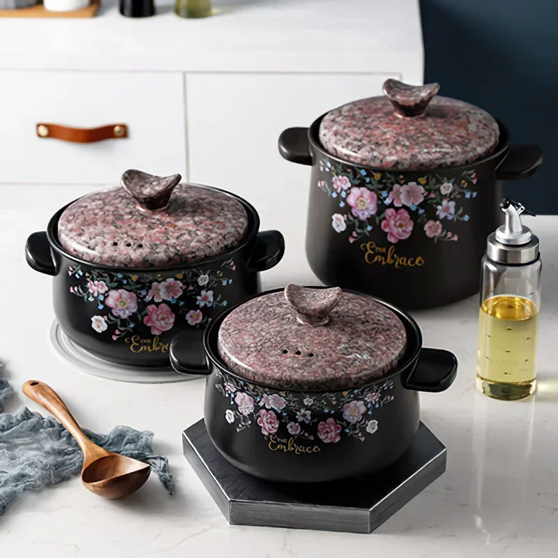 Terracotta Casserole Korean Flower Clay Pot Ceramic Soup Pots Saucepan Stewpan Cooking Pan Home Kitchen Supplies Cookware