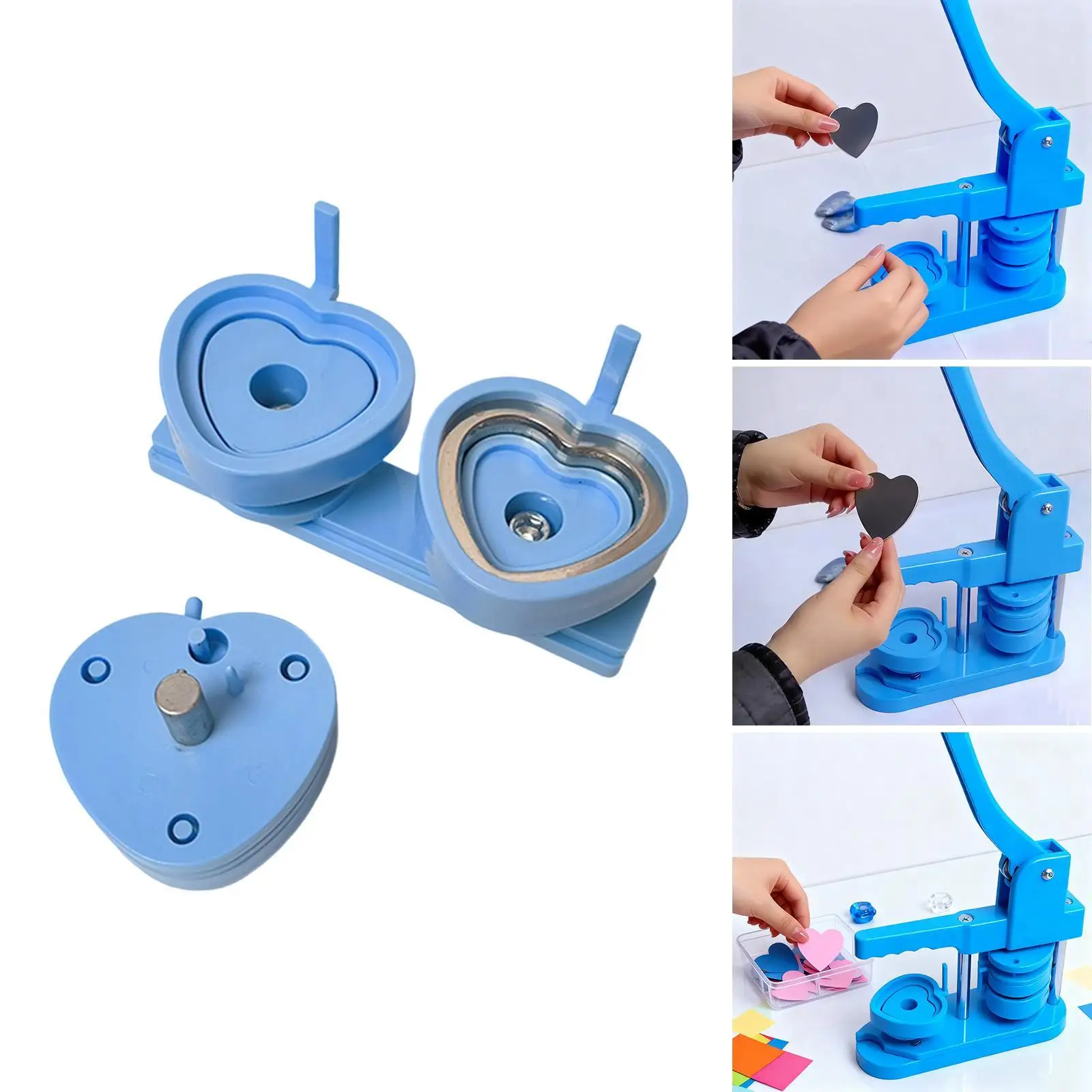 

Handmade Badge Pin Button Maker Mold ABS Interchangeable Heart Shape Die Kit for School Office Wedding Events