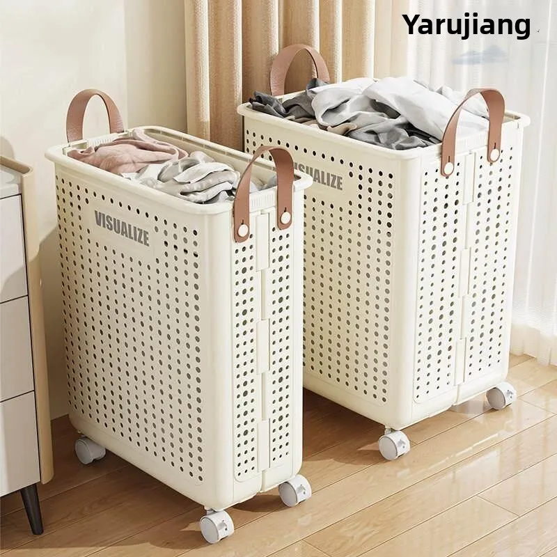 

Nordic Style Foldable Laundry Basket Bathroom Dirty Clothes Hamper with Wheels Home Use Storage Basket for Bedroom