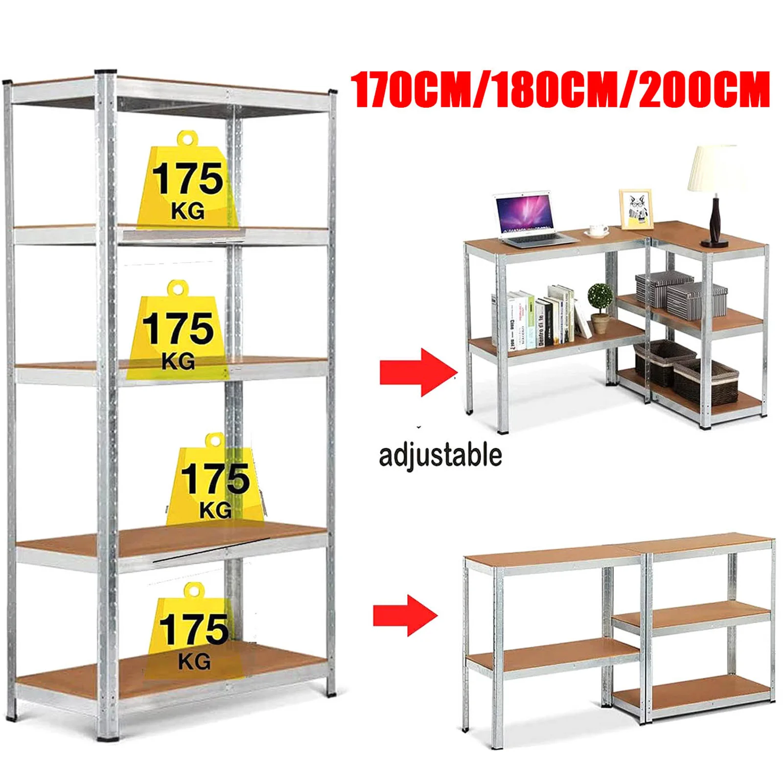 VickyHome – étagère métallique réglable à 5 niveaux, robuste, charge de 875KG, support de rangement de Garage sans boulons pour atelier 170CM/180CM/200CM