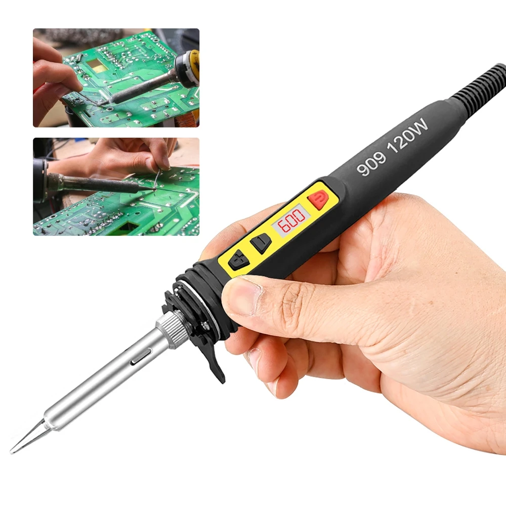 

Электрический паяльник мощностью 120 Вт с керамическим нагревательным сердечником 200-600 ℃ Регулируемый цифровой дисплей 909, наконечник сварочной ручки 110 В/220 В