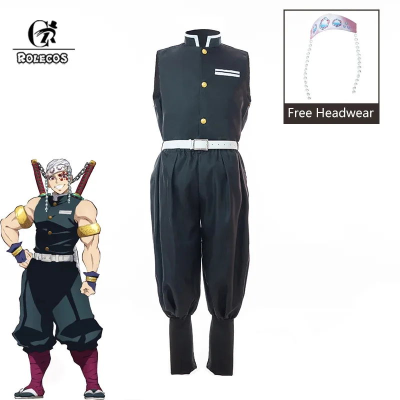 ROLECOS Anime Kimetsu no Yaiba disfraz de Cosplay Uzui Tengen disfraz de Cosplay negro hombres Kimono disfraz de Halloween