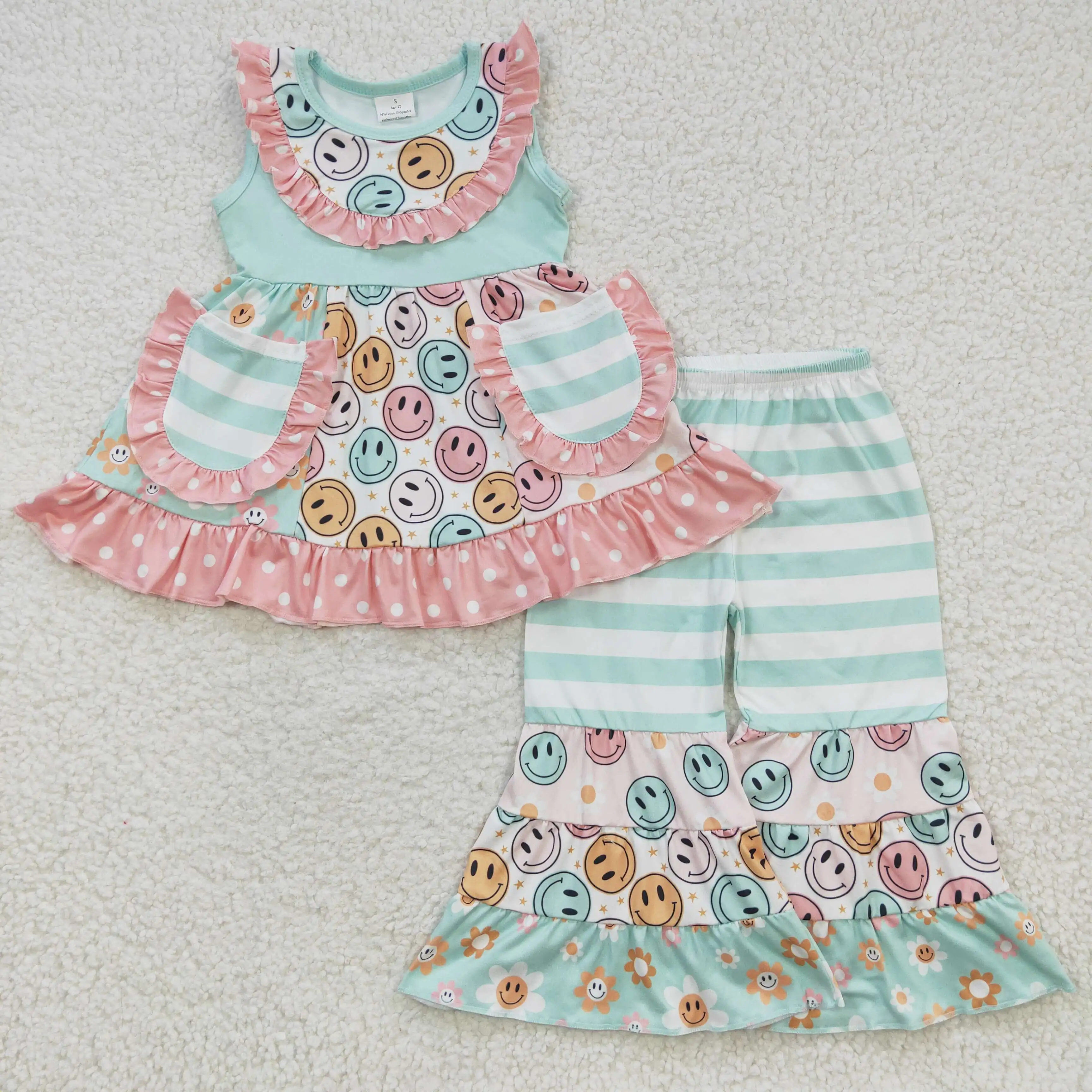 N​ew Update 2023 NO MOQ RTS Pocket Top Spring Baby Toddler Clothes Sets Girls Ruffle Outfits  Kids Boutique Outfits