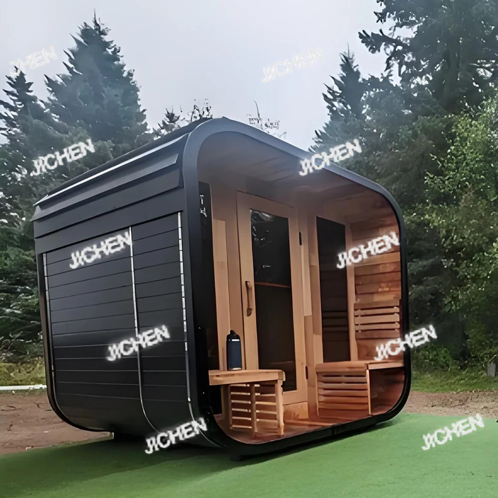 

1-2 person outdoor cube design sauna room with 6kw power and modern villa vents deposit