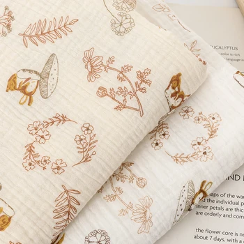 בד קרפה דו שכבתי מודפס בד כותנה 100% בגודל 135x50/500 סמ לפיג'מות, ביגוד ביתי, מצעים, שמיכות, בד עבודת יד לעשייה עצמית