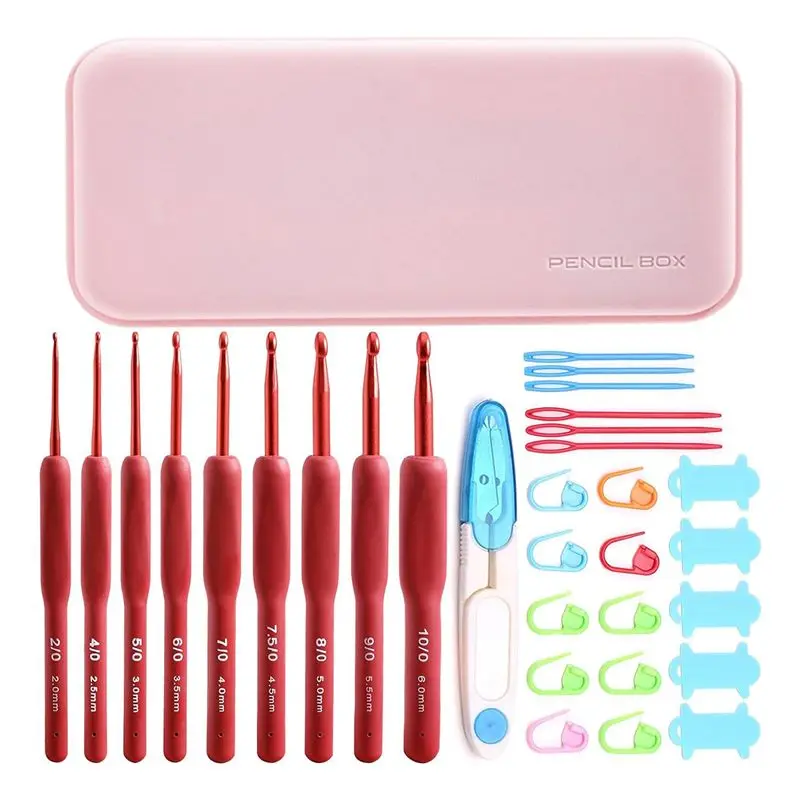 AA73 32PCS Crochet Hooks Set, Ergonomic Crochet Hooks With Case For Arthritic Hands, Extra Long Crochet Needles, Crochet Durable