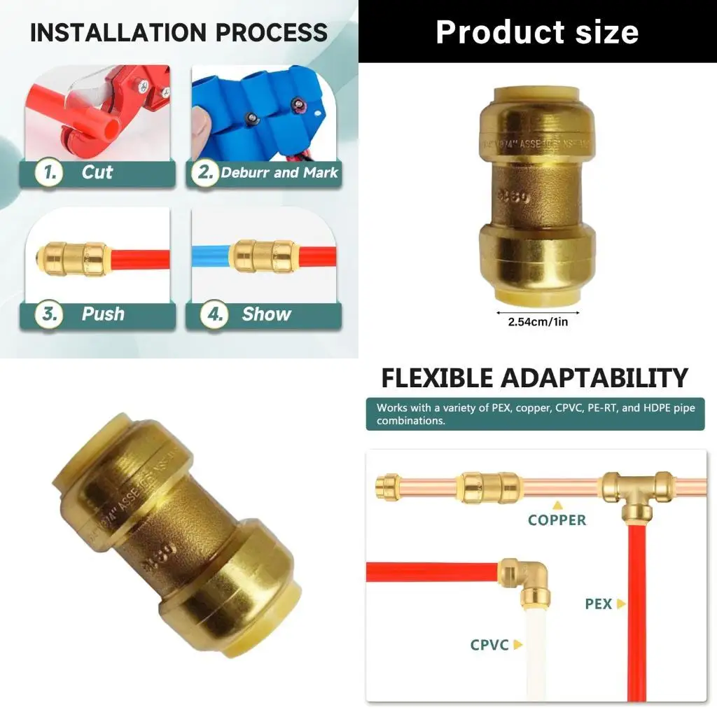 

R9UF Corrosion Resistant Straight Connectors Replacement 1x1Inch Brass Coupling For Leakproof Plumbing
