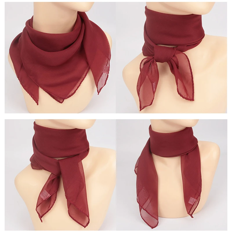 65cm Chiffon Solid Color Scarf Ladies Head Neck Square Scarf Shawls Dance Gauze Scarf Female Hair Ties Bands Neckerchief Shawl