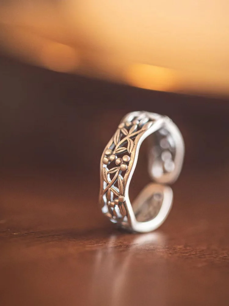 

New Chinese Sle Simple Ele Hollow out Vintage Court Ring Woven Vine Flower Branch Design Faionable Commute Jewelry