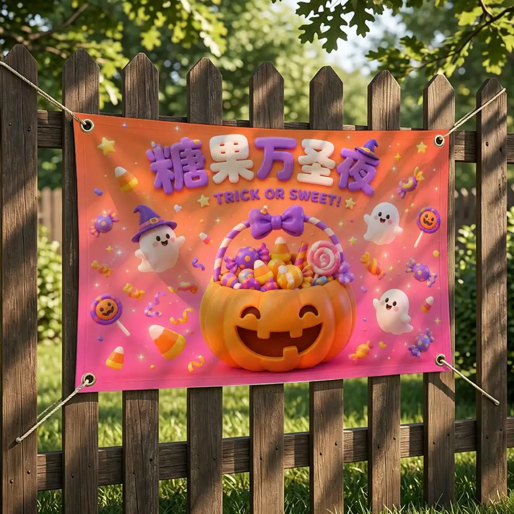 Candy Ghost Halloween Party Flags are suitable for homes, bars, hotels, birthday parties, fan support, and themed collections
