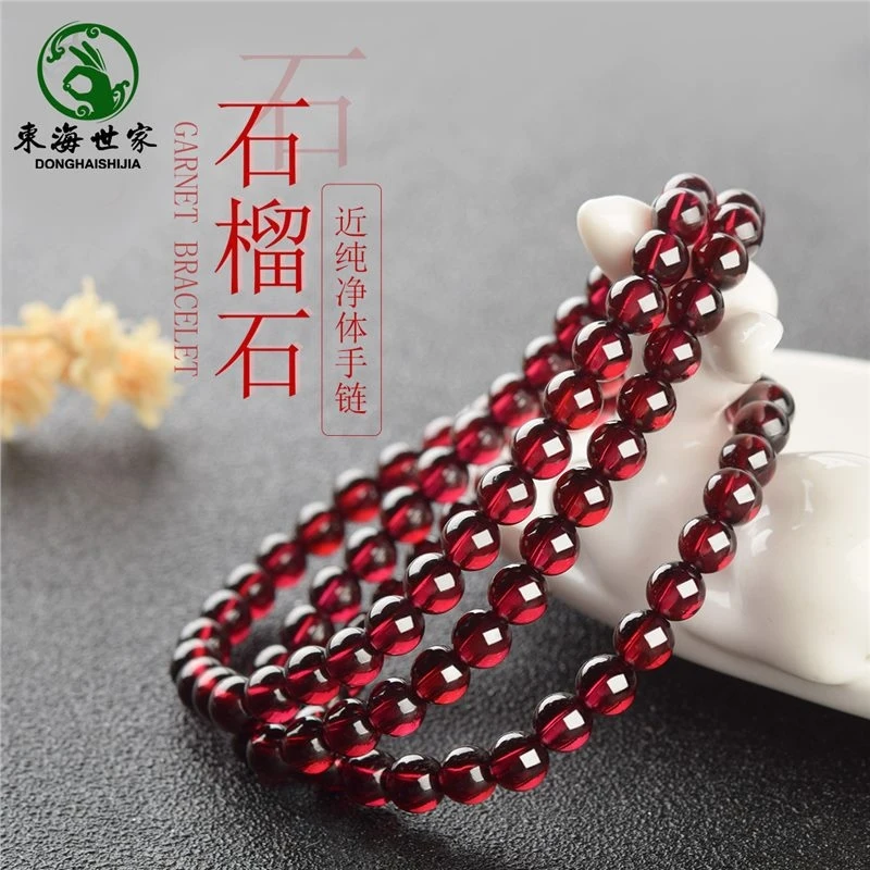 

Burgundy Single- Garnet Three-Loop Jade Bead , Black-Orange-Red-Purple Agate Women'S Bracelet