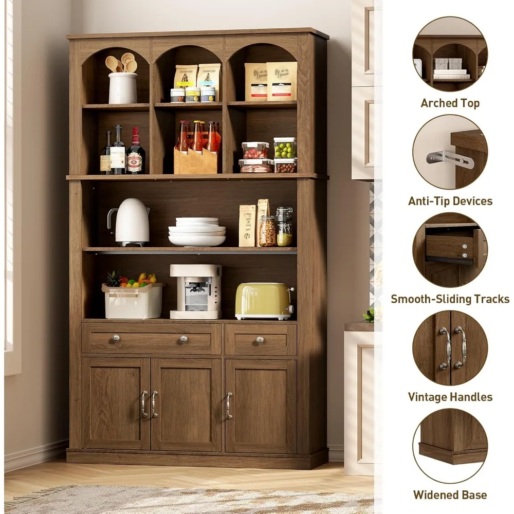 Современная 6-уровневая арочная книжная полка середины века с ящиком для хранения и дверцей, высокий напольный книжный шкаф в стиле фермерского дома