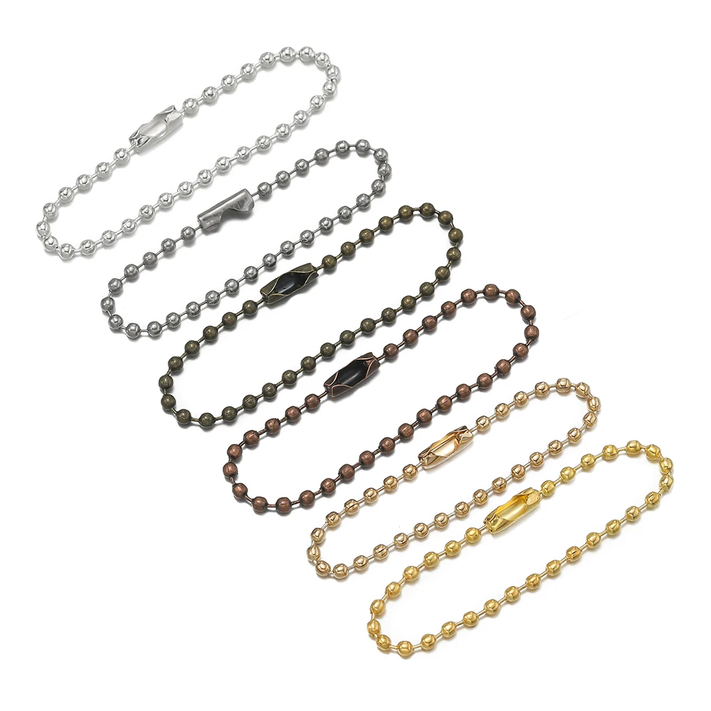 50 pçs/lote bola redonda grânulo correntes se encaixa chaveiro 12cm comprimento cão tag correntes em massa com conector para diy pingente jóias encontrar