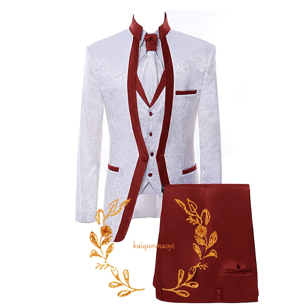 Terno de casamento jacquard branco masculino, smoking de festa formal, vestido do noivo, roupa personalizada, XS-5XL, 3 pcs