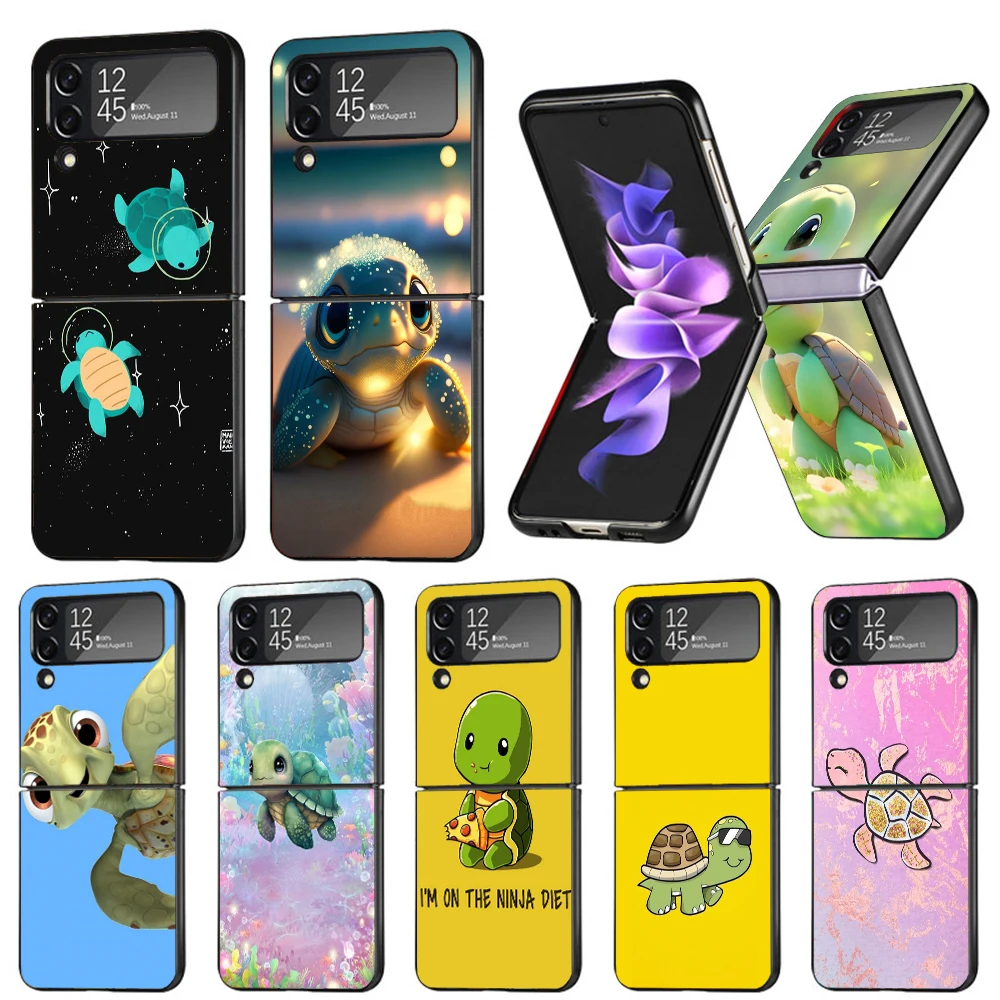 Cartoon Sea Turtle Tortoise Phone Case For Samsung Galaxy Z Flip6 5G Flip5 Flip4 Flip3 ZFlip 6 3 4 5 Hard PC shockproof Back Cov