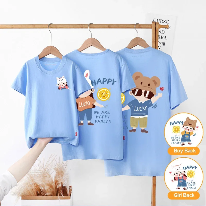 Cartoon Print Family T-shirt 2024 Summer Mother Daughter Son Family Matching Outfits Father Kids Cotton T-shirts Family Clothes