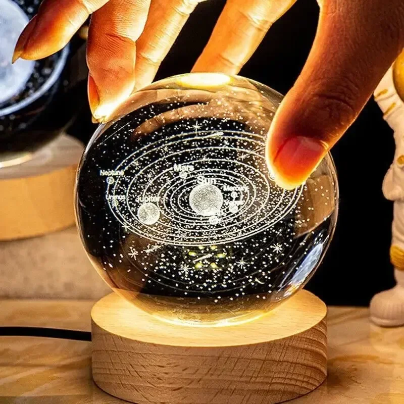 GGbingo 6cm Bedside Lamp Solar Theme Cosmos Series Crystal Ball Night Lights Milky Way Moon for Desk Creative Gift RGB