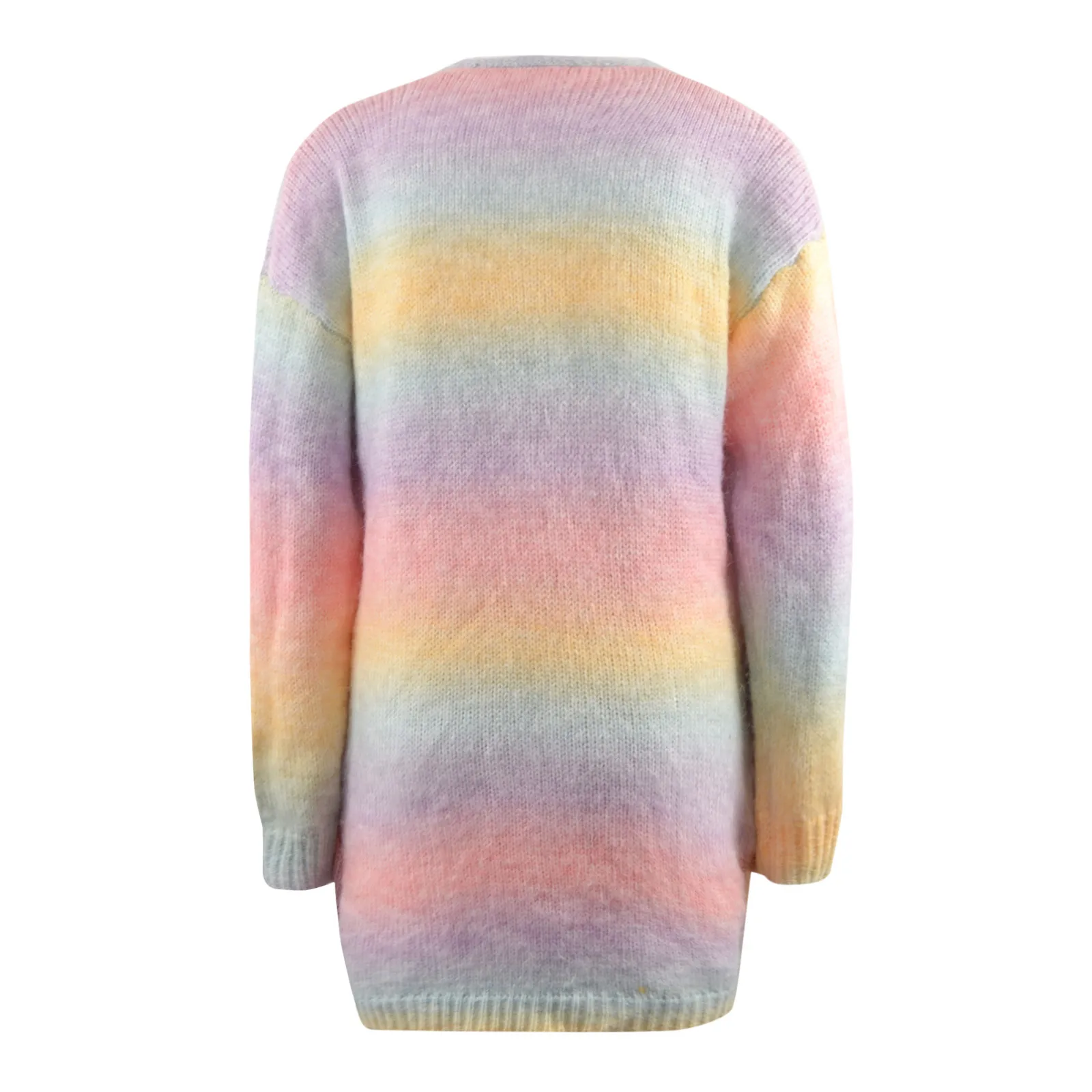 Rainbow Tie-Dye Women Cardigan Spring Autumn Korean All Match Knitted Sweater Coats Colorful Long Sleeve Gradient Knitwear 2024