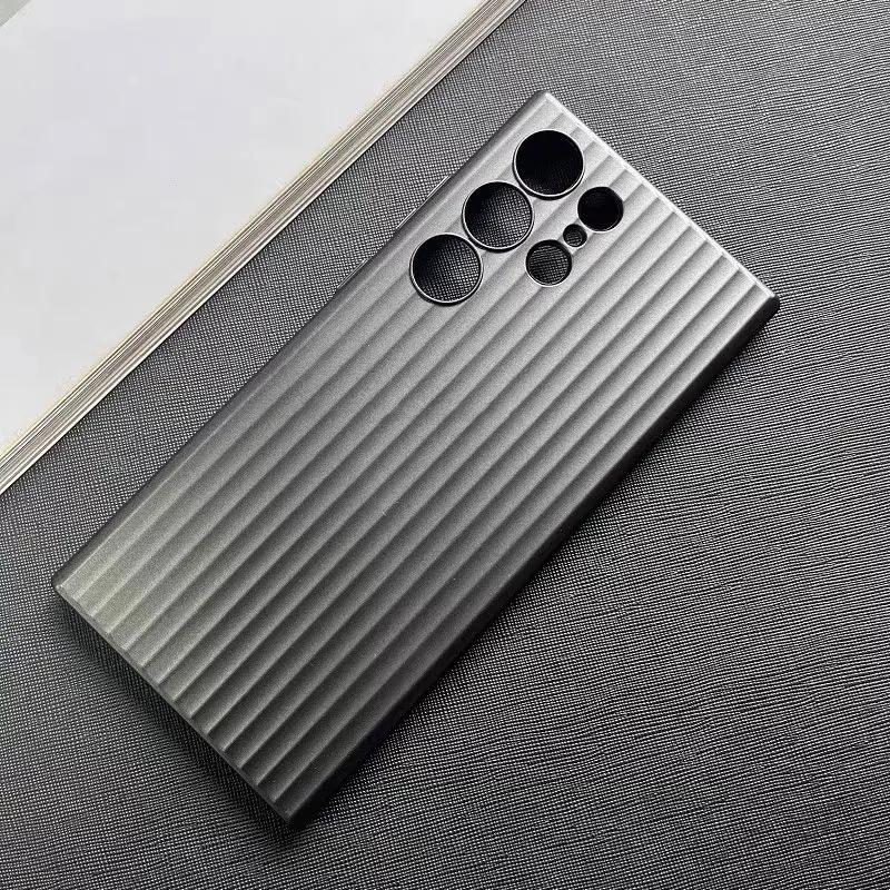 Ultra thin metal grating pattern phone case for Samsung Galaxy S23 Ultra S23+ Plus titanium gray shockproof matte hard cover