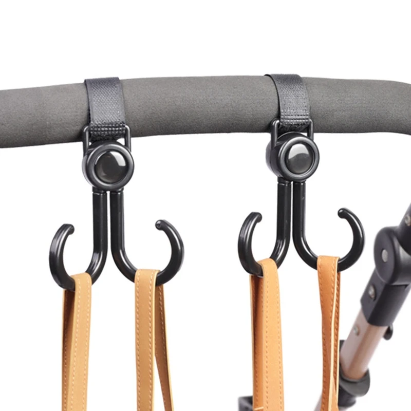 

2 Pcs /set Double Hook Baby Stroller Hanger 360-degree Rotation Adjustment Cart Hook and Loop Fastener Stroller Accessories