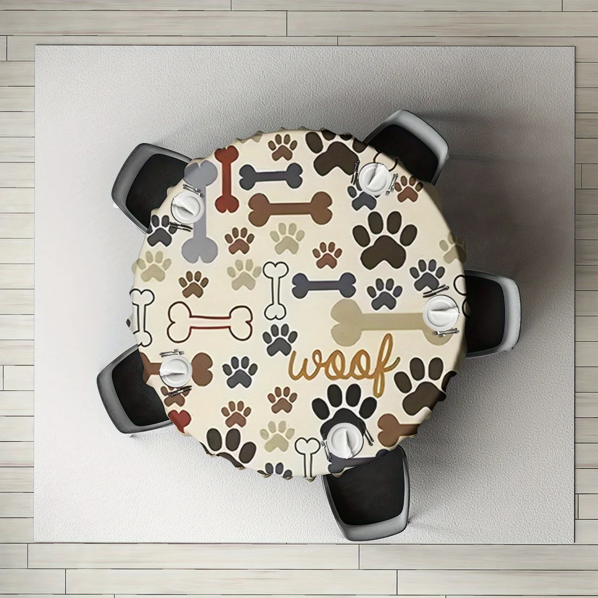 One dog paw print and bone pattern tablecloth, 62-inch round sizexzj