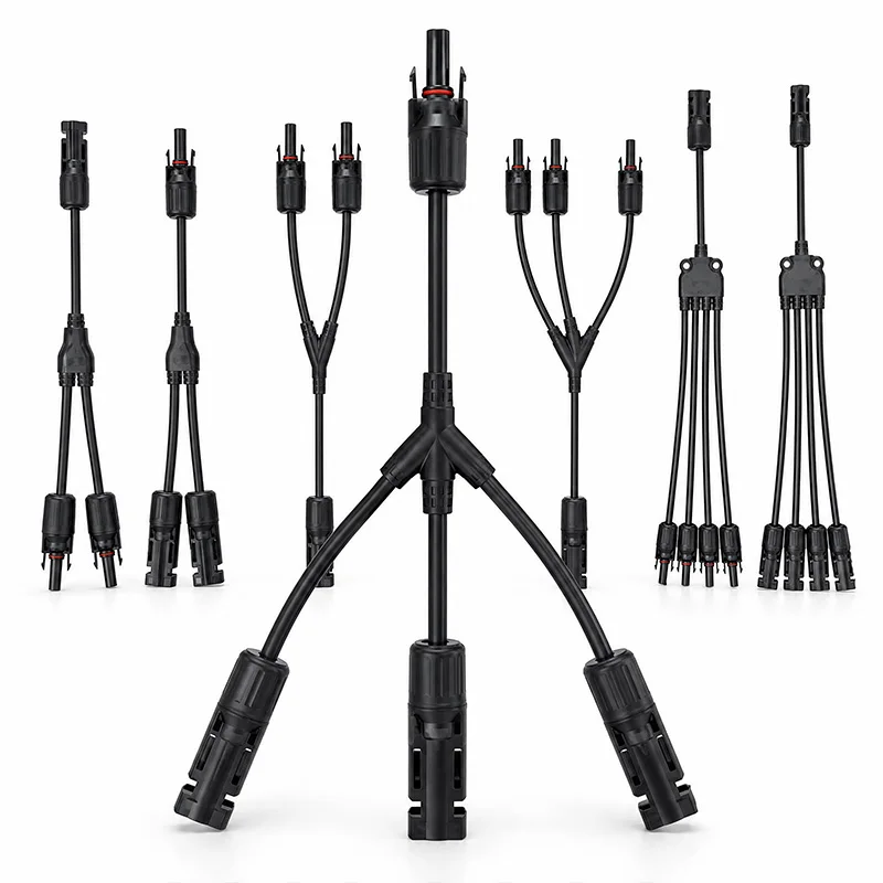 Solar Panel PV Connector Y-Type Branch Cable 3/4/5 Way Parallel Adapter Kit Waterproof Photovoltaic System Wiring Set 1 to 2/3/4