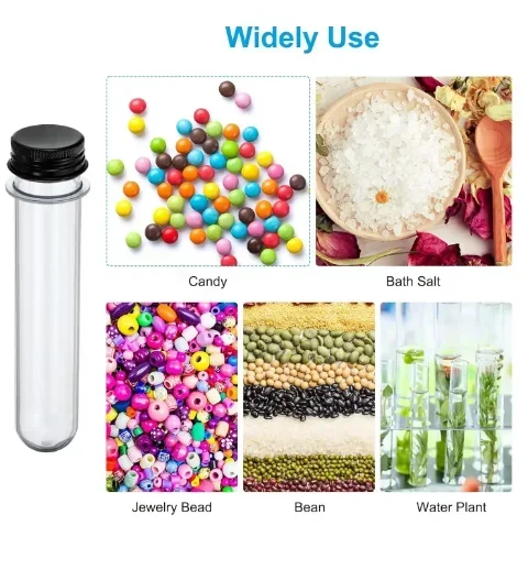 5 Stück 30ml-100ml durchsichtige Kunststoff-Reagenz gläser mit Aluminium-Schraub kappen für wissenschaft liche Experimente Badesalz Süßigkeiten Aufbewahrung sparty