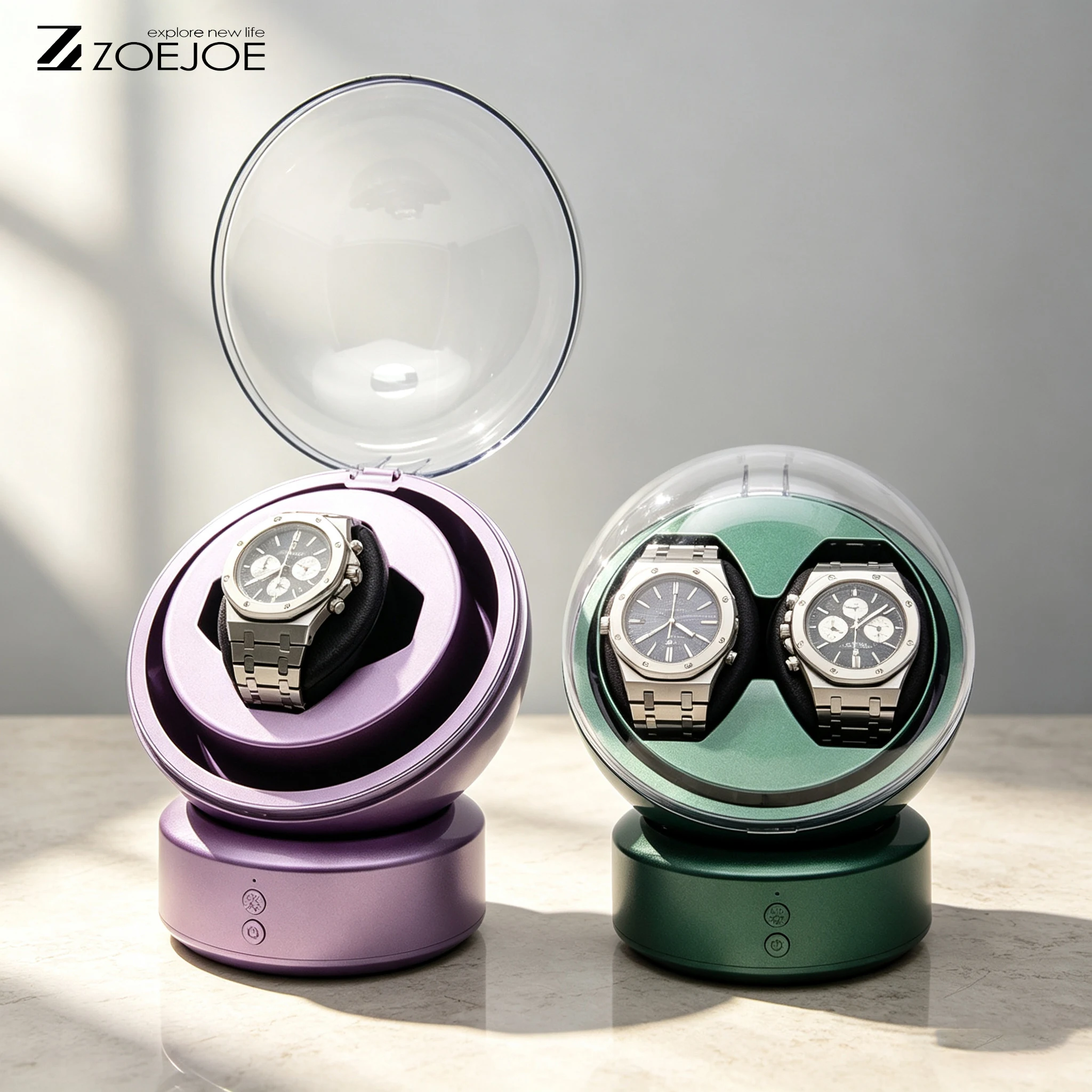 ZOEJOE Single Slot 2 Slots Watch Winders Transparent Cover Quiet Motor Storage Watch Boxes USB Cable Birthday Gift For Men Women