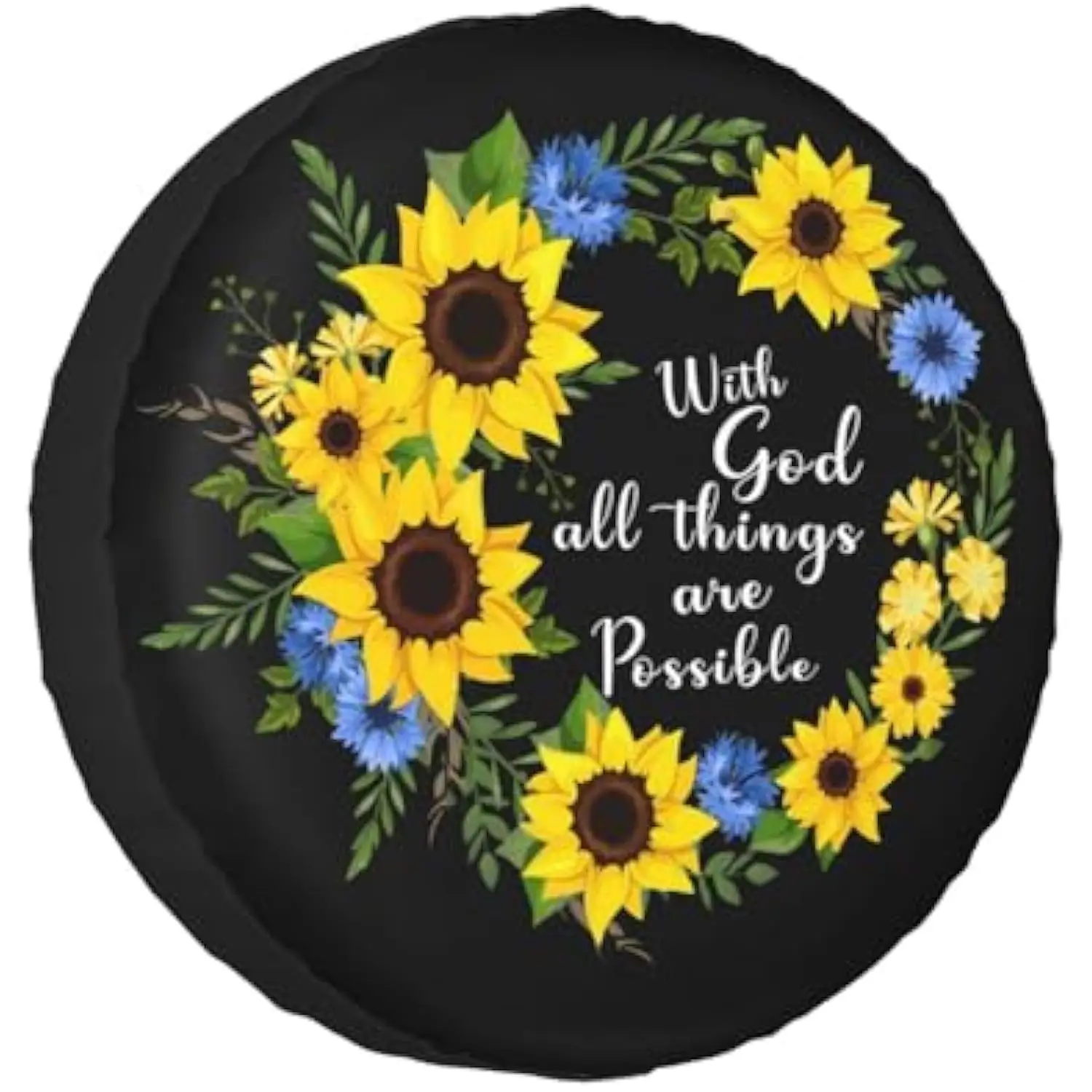 Sunflower With God All Things Are Possible Spare Tire Cover Weatherproof Wheel Protector For SUV Truck Camper