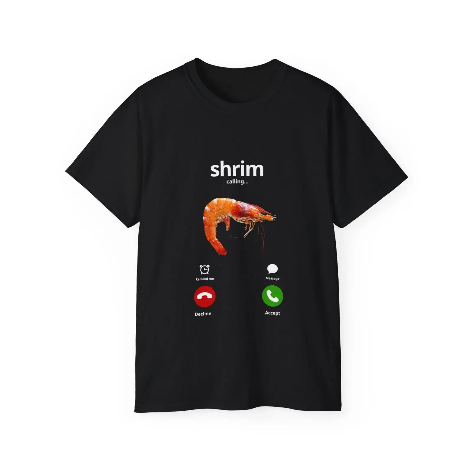 Shrimp Phone Call T Shirt Fun Quirky for Seafood Lovers Summer Casual Wear Unique Conversation Starter vintage Washed Slightly