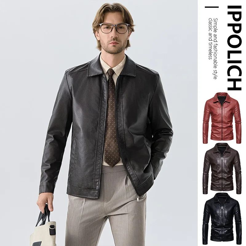 Spring Men's PU Leather Jacket Business Male Slim Fit Jacket Motorcycle Jackets Faux Leather Casual Windproof Black Leather Coat