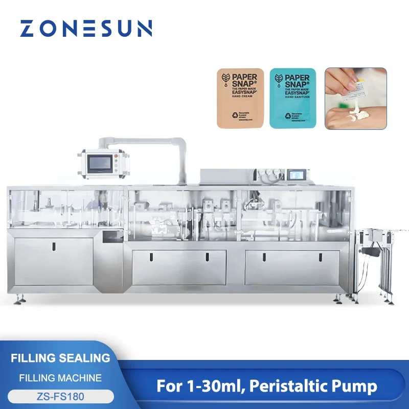 ZONESUN Fold Squeeze Packets Filling and Sealing Machine Snap-sachet Packaging Machine Single Dose Portion Packs ZS-FS180