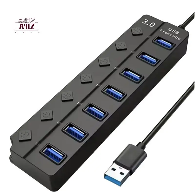 A41Z-7-Port USB 3.0 Hub With LED Indicator Independent Switch Control For Laptop Flash Drive Hard Disk Camera Keyboard