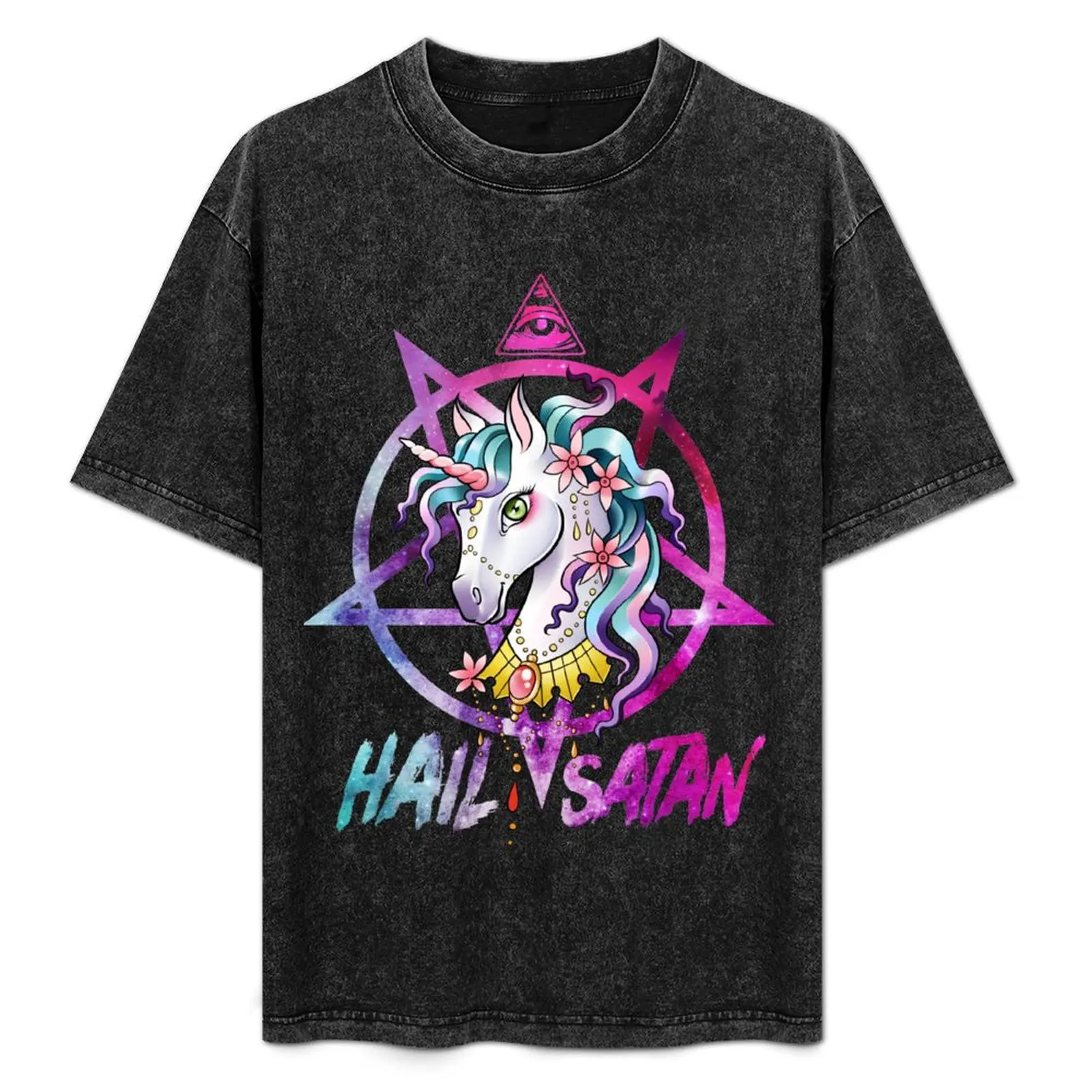 

Unicorn Hail Satan Death Metal Rainbow shirt Rave Men Women T-Shirt anime baggy shirts mens fashion