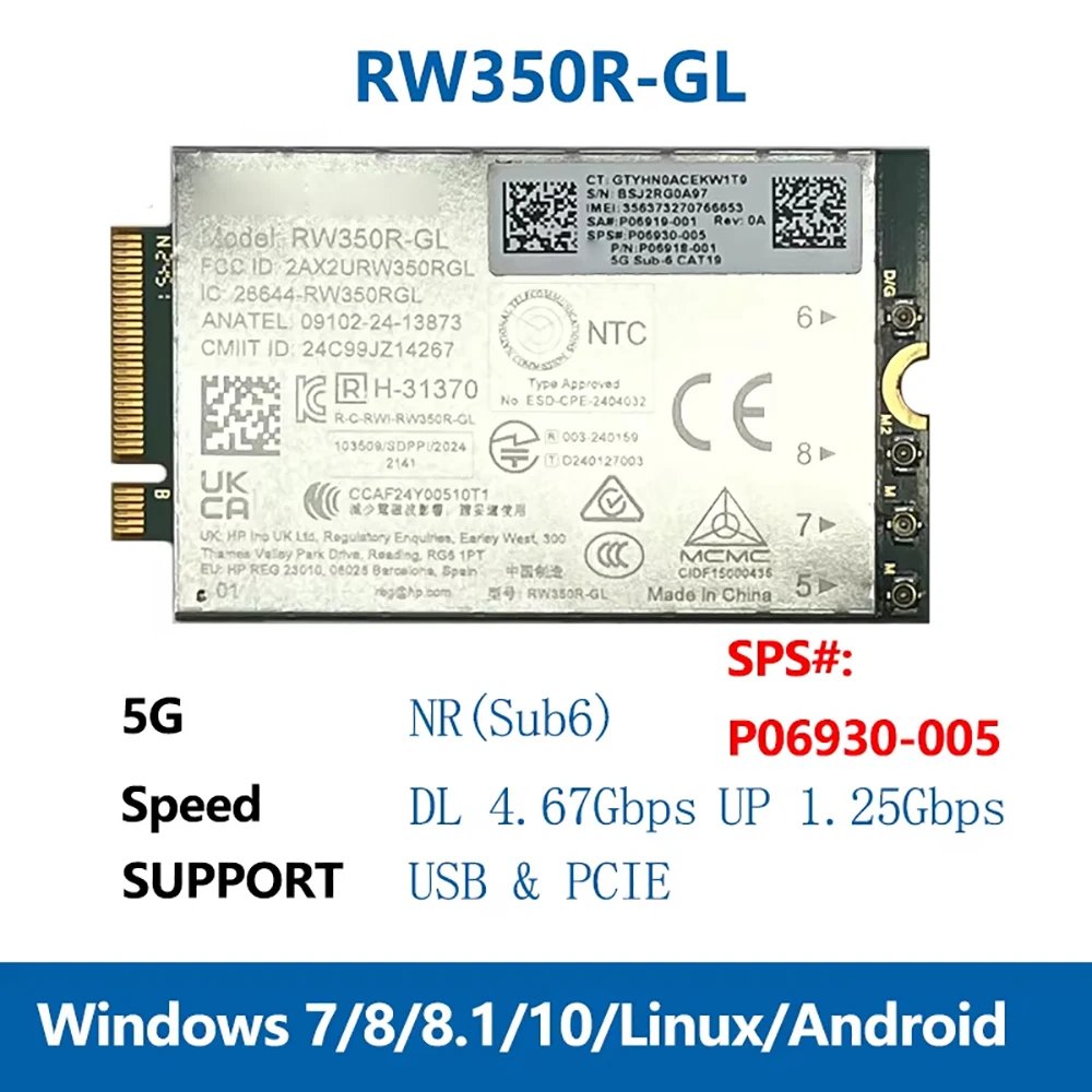 RW350R-GL M.2 PCIe3.0/USB 5G Sub-6 Cat19 WWAN Module For Elite X360 EliteBook 830 835 840 845 860 865 1040 Notebook PC view 5