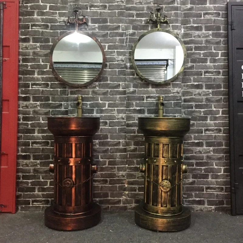 Simple Retro Industrial Style Iron Wash Basin Integrated Column Basin Of Wash Basin Leisure Creative Bar KTV Bathroom Furniture