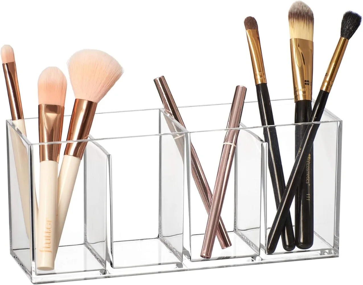 

4-Compartment Acrylic Makeup Organizer – Transparent Brush & Pencil Storage