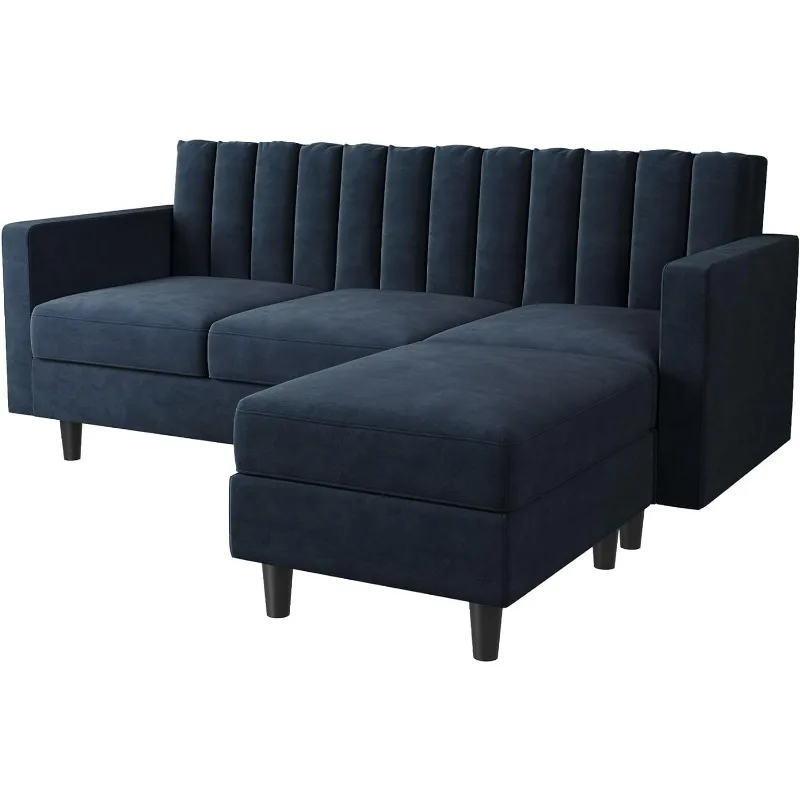 Velvet Sectional Sofa, L Shaped Couch with Reversible Chaise for Small Apartment