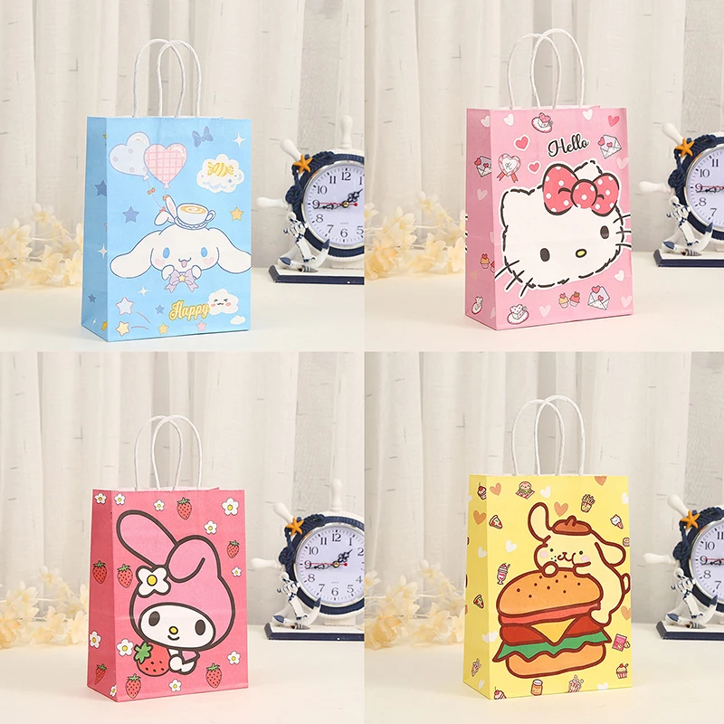 Cinamoroll Cartoon Cowhide Paper Bag with Handles for Cookies, Candies, Gifts and More Hello kitty Kraft paper bag