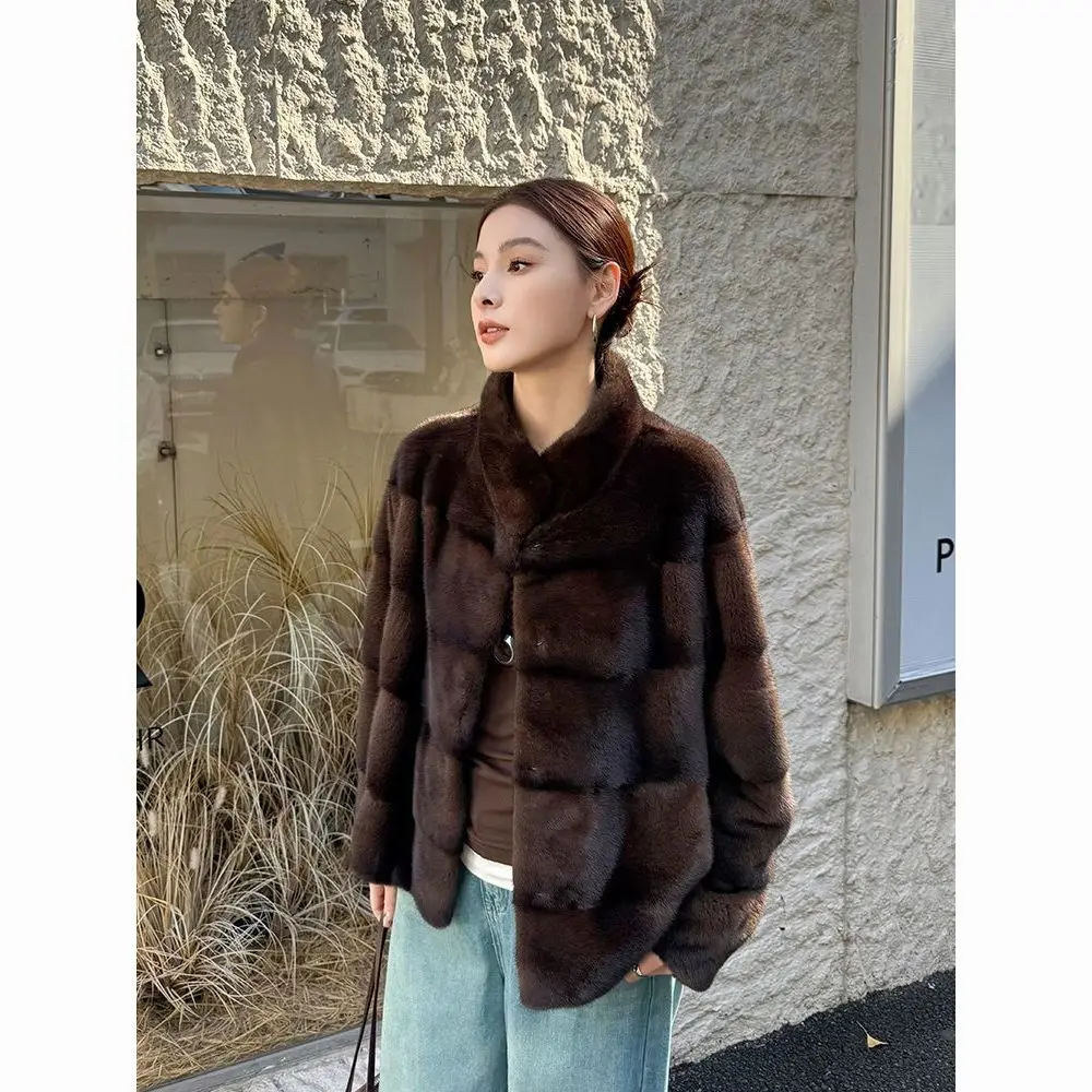 New Imitation Mink Coat For Women Autumn Winter Thicken Warm Stand-up Collar Velvet Fur Jacket Female Korean Loose Fur Outwear