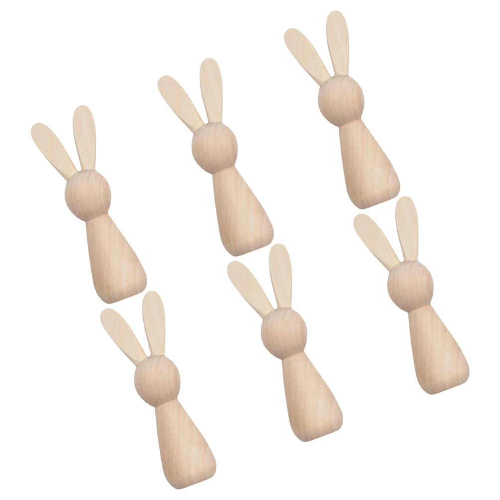 Coelhinho de madeira inacabado, 6 peças, kit de artesanato diy, decorações de páscoa, crianças, adultos, mesa, jardim, ornamento, decoração de casa, fornecimento de artesanato
