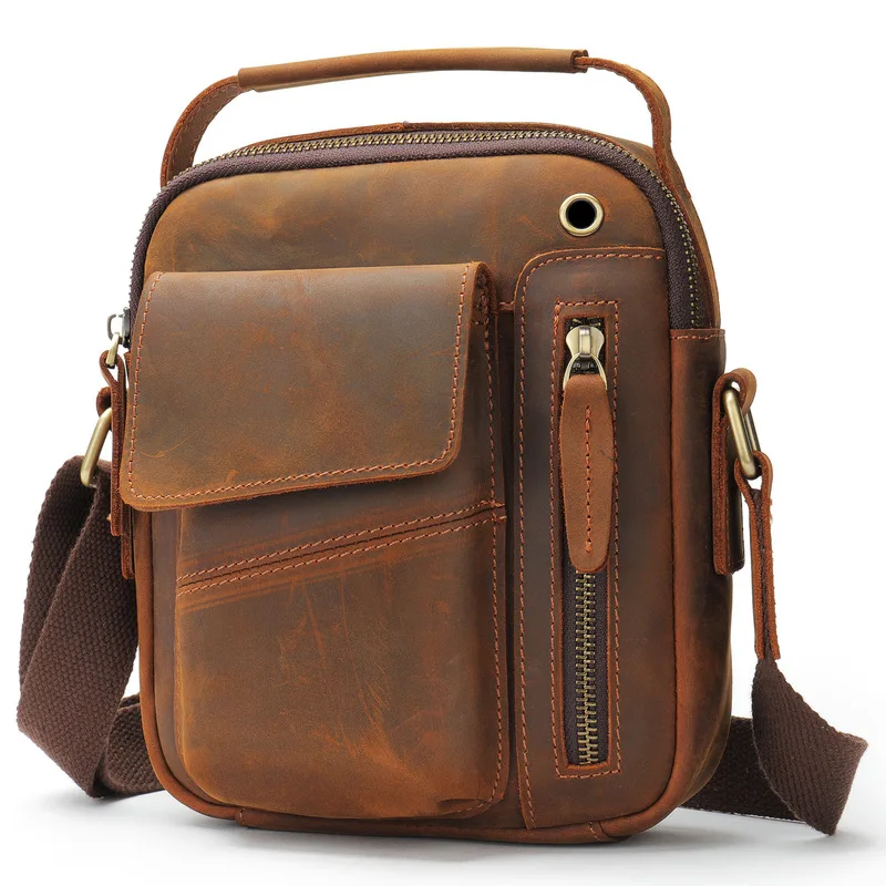 Frenzy Leather Crossbody Men's Bag - High-end Single Shoulder Bag - Cowhide Men's Handbag - Design for Crossbody Bag