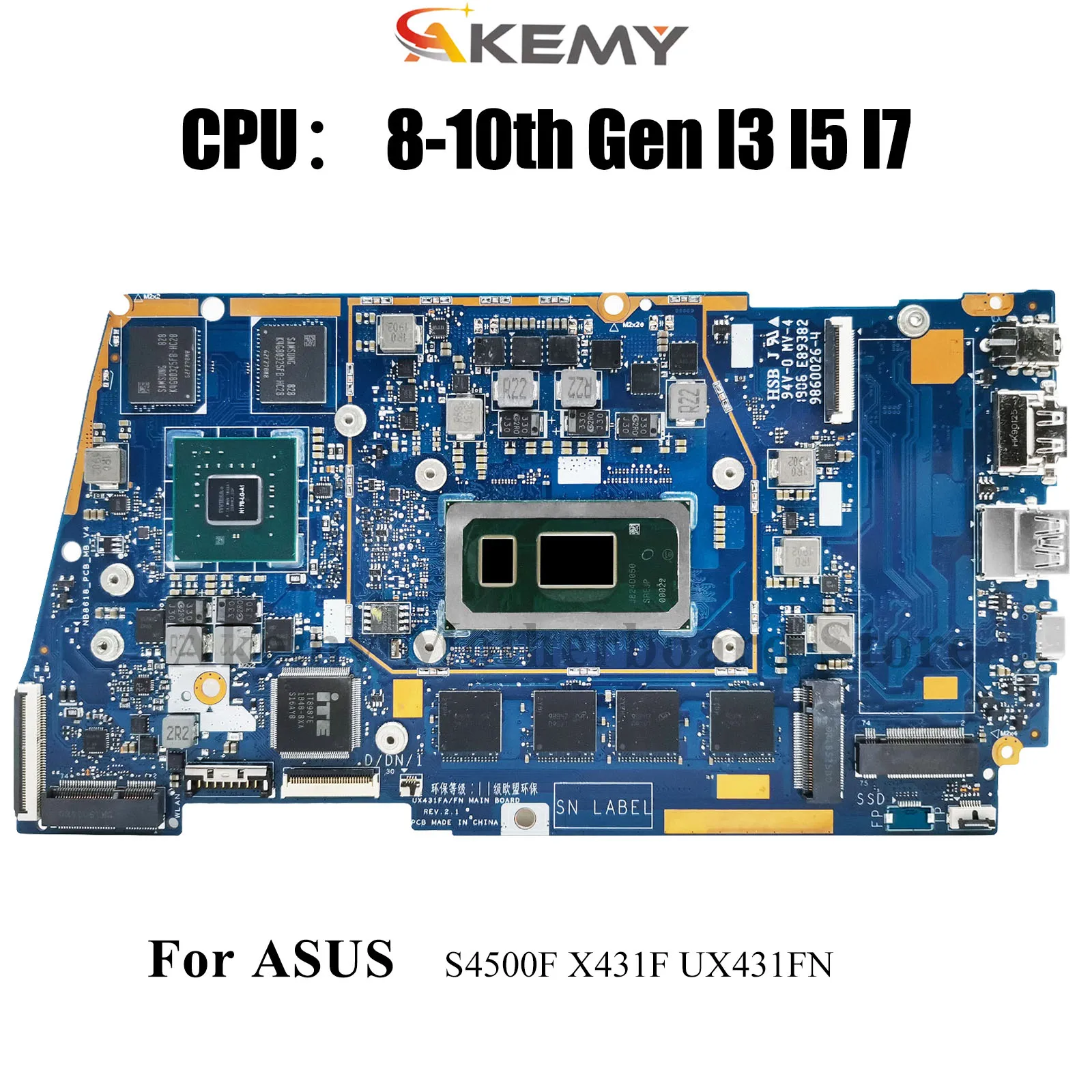 

UX431FN Laptop Motherboard For ASUS ZenBook S4500F X431F UX431F U4500F S431F UX431FN Mainboard With I3 I5 I7 CPU 100% tests OK